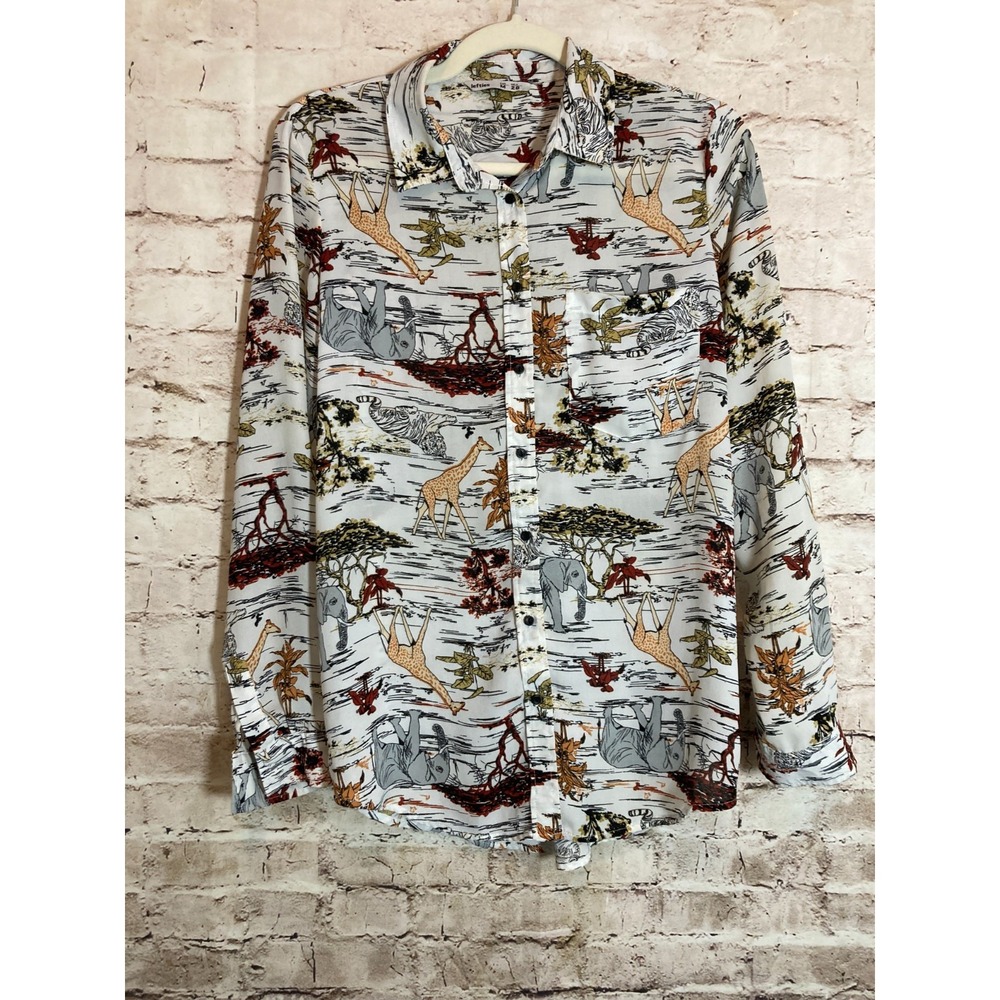 Lefties Safari Top Womens Large Out‎ Of Africa Animal Print Giraffe Elephant